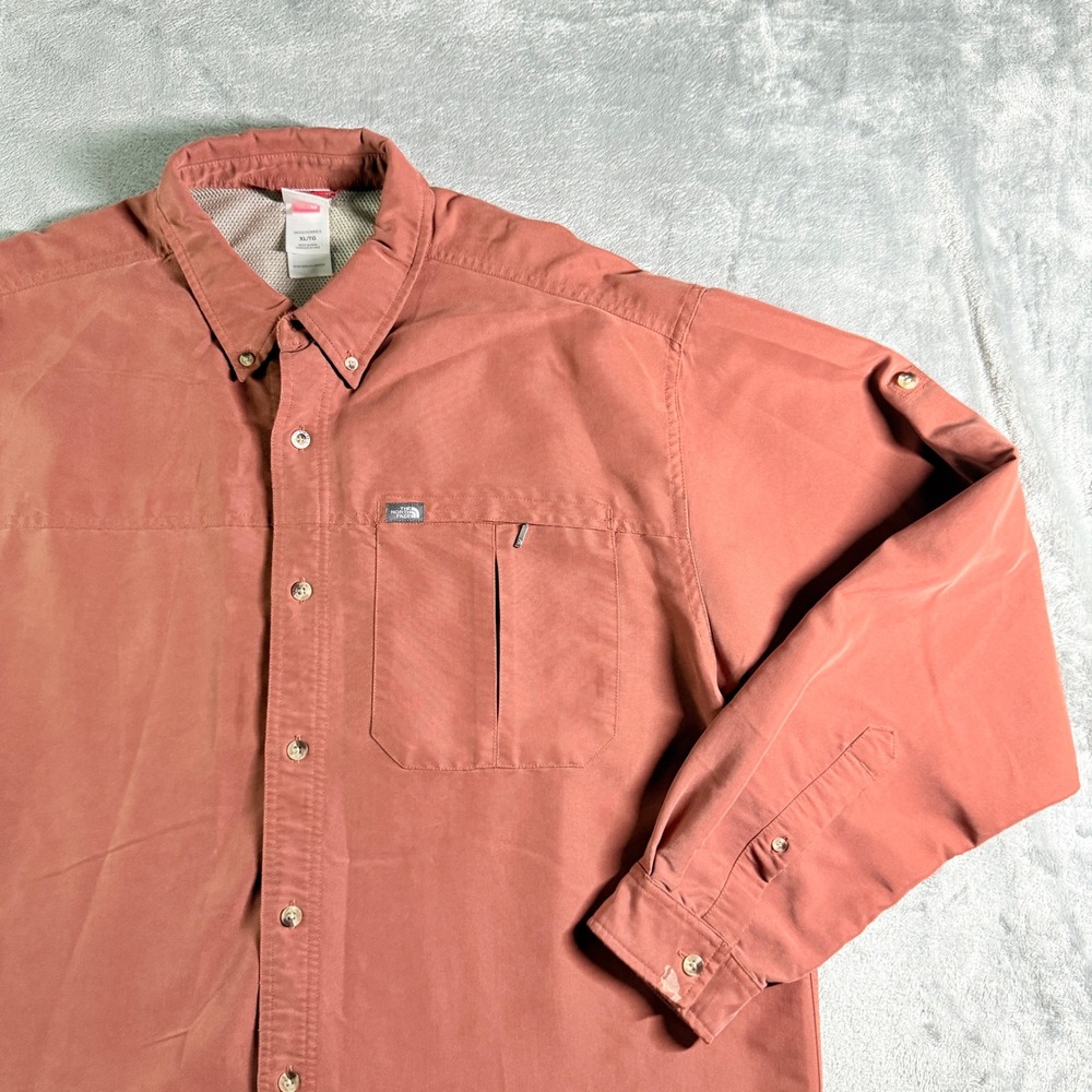 The North Face Long Sleeve Button Up Shirt Mens XL Tall Salmon Red Outdoor